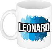 Leonard naam cadeau mok / beker met  verfstrepen - Cadeau collega/ vaderdag/ verjaardag of als persoonlijke mok werknemers