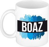 Boaz naam cadeau mok / beker met  verfstrepen - Cadeau collega/ vaderdag/ verjaardag of als persoonlijke mok werknemers