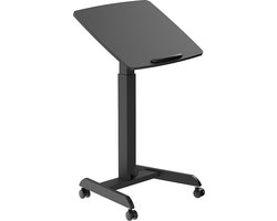 Worktrainer - Mobispot Zwart - Hoogte 76 - 113 cm - Breedte 60 cm - Klein gasveer zit-sta bureau - Verrijdbare tekentafel - Lessenaar met Gasveer bediening
