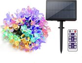 Tuinverlichting op zonne-energie - Solar lichtslinger – Feest verlichting– Lichtsnoer – 60 Leds – 11 meter – Met afstandsbediening – Dimbaar – Bloemetjes –  Blauw, groen, rood & oranje
