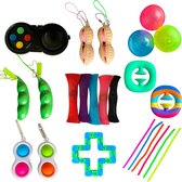 Fidgetbox - 24 stuks Fidget Toy - Pakket - Uitdeel kado - Traktatie Box - Snapperz - Noodle - Globbles - Wacky Track