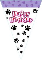 Vlaggenlijn Happy Birthday Lila en wit met zwarte hondenpootjes - hond - verjaardag - dog - slinger