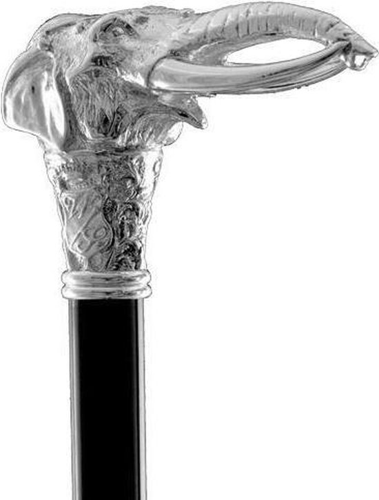MadDeco - Olifant - Beukenhouten wandelstok met zilver verguld handvat - Italiaans design