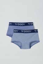 Woody short duopack meisjes - blauw + blauw-gebroken wit gestreept - 211-1-SHD-Z/088 - maat 140