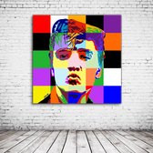 Pop Art Elvis Presley Acrylglas - 100 x 100 cm op Acrylaat glas + Inox Spacers / RVS afstandhouders - Popart Wanddecoratie Acrylglas - 100 x 100 cm op 5mm dik Acrylaat glas + Inox