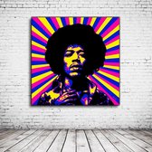 Jimi Hendrix Pop Art Acrylglas - 100 x 100 cm op Acrylaat glas + Inox Spacers / RVS afstandhouders - Popart Wanddecoratie