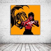Bruce Lee Pop Art Acrylglas - 100 x 100 cm op Acrylaat glas + Inox Spacers / RVS afstandhouders - Popart Wanddecoratie