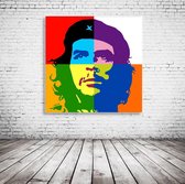 Pop Art Che Guevara Acrylglas - 100 x 100 cm op Acrylaat glas + Inox Spacers / RVS afstandhouders - Popart Wanddecoratie