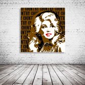 Dolly Parton Pop Art Acrylglas - 100 x 100 cm op Acrylaat glas + Inox Spacers / RVS afstandhouders - Popart Wanddecoratie