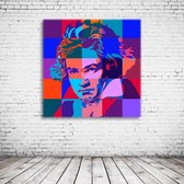 Ludwig Van Beethoven Pop Art Acrylglas - 80 x 80 cm op Acrylaat glas + Inox Spacers / RVS afstandhouders - Popart Wanddecoratie