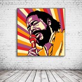 Pop Art Barry White Canvas - 90 x 90 cm - Canvasprint - Op dennenhouten kader - Geprint Schilderij - Popart Wanddecoratie