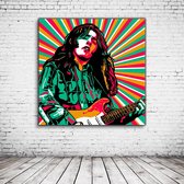 Pop Art Rory Gallagher Acrylglas - 80 x 80 cm op Acrylaat glas + Inox Spacers / RVS afstandhouders - Popart Wanddecoratie