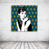 Audrey Hepburn Pop Art Acrylglas - 100 x 100 cm op Acrylaat glas + Inox Spacers / RVS afstandhouders - Popart Wanddecoratie