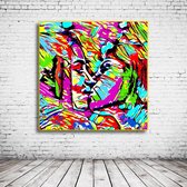 Pop Art Kissing Girls Canvas - 100 x 100 cm - Canvasprint - Op dennenhouten kader - Geprint Schilderij - Popart Wanddecoratie