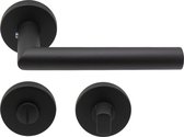Slotman Solutions Mat zwarte Deurklink RVS met rond rozet en toilet-/badkamersluiting - Deurkruk zwart voor stijlvolle en elegante uitstraling