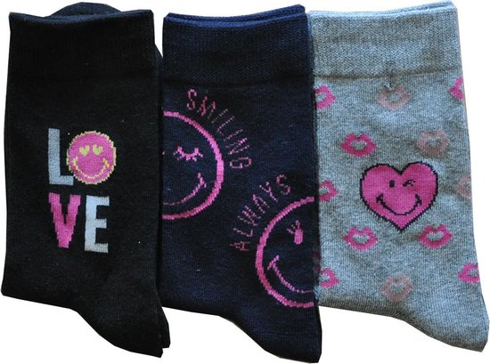 Smiley Meisjes sokken - katoen 6 paar - lovegirl - maat 31/34