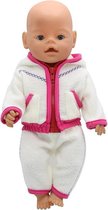 Dolldreams | Zacht 2-delig pakje geschikt voor pop 43cm zoals Baby born - Poppenkleertjes meisje - Roze/wit