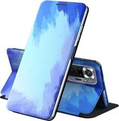 Voor Geschikt voor Xiaomi Redmi 9T Spanning Aquarel Patroon Huid Voel Magnetische Horizontale Flip PU Lederen Case met Houder (Blauw)