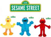 Sesamstraat knuffels 3 stuks met oa Coockiemonster en Pino (+/-25cm), merk : Sesame street