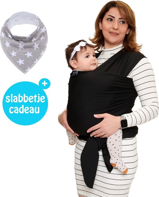 Product: Baby Garden draagdoek zwart - Ergonomisch - Original - Gratis slabbetje, van het merk Baby Garden