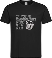 Zwart T shirt met  " If you're reading this bring me a Beer / breng me bier " print Wit size S