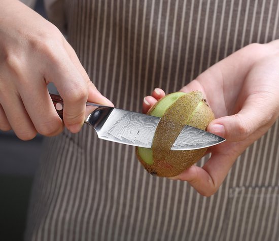 PAUDIN P7 Couteau à Légumes Professionnel 9 cm - Couteau à éplucher - Couteau Japonais - Véritable acier Damas