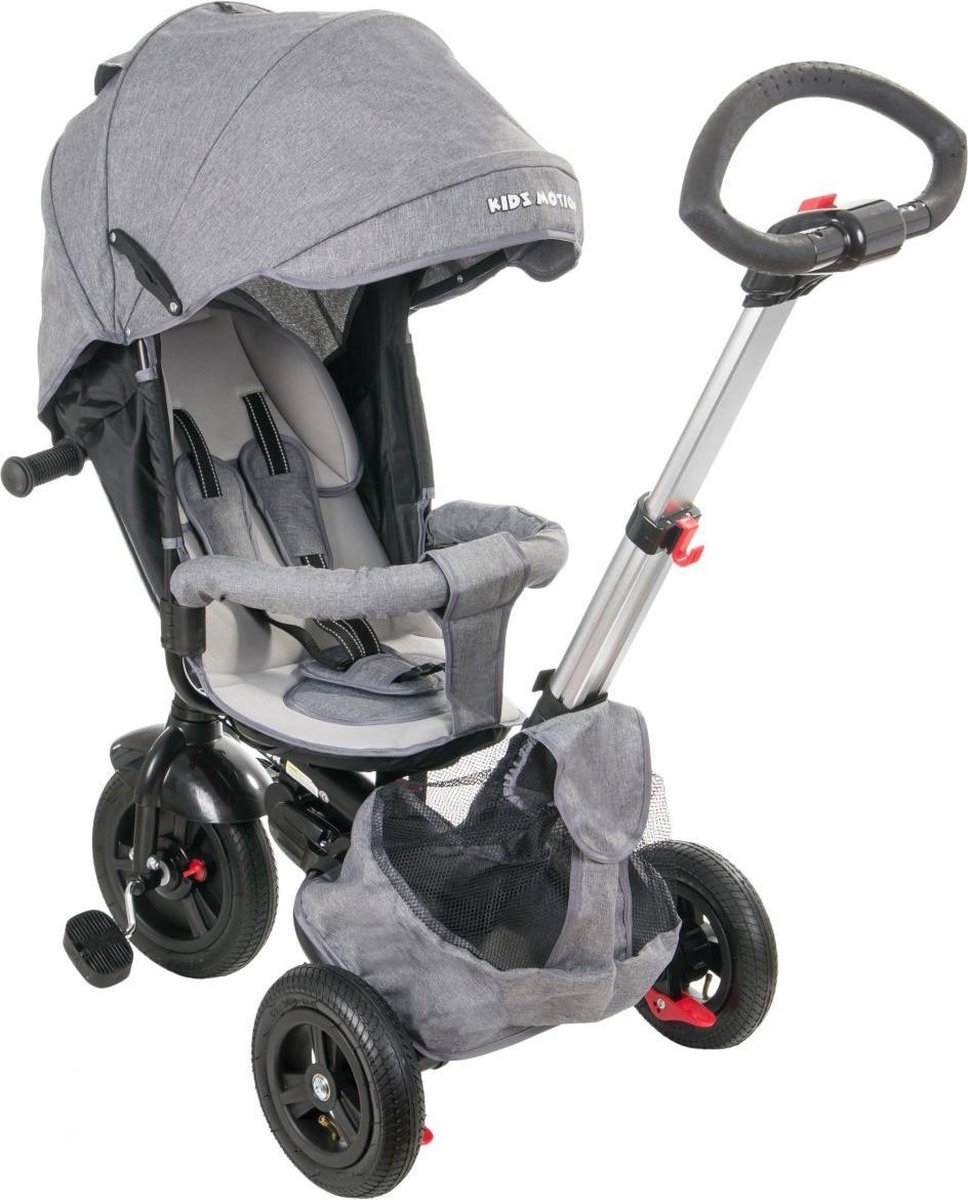 Kinder Driewieler - Hyper Motion Tobi Velar Grijs - kinderfiets 1 2 drie jaar met duwstang stok jongens baby driewielers jongen meisje peuter comfort 4 in 1 voor peuters kind kinderen tot 5 jaar luchtbanden meisjes fietsje stuurstang