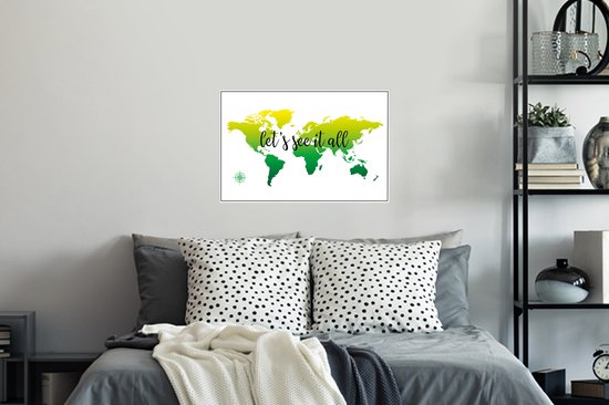 Stickers muraux - Sticker Feuille - Wereldkaart - Vert - Boussole - 60x40 cm - Feuille Adhésive - Stickers muraux Chambre d'Enfant - Papier Peint Auto Adhésif