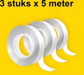Dubbelzijdige Nano Tape - Griptape – Gekko Tape - Magic Tape - Herbruikbaar & Waterproof – 15 meter – 3 stuks - 3x5 meter – Gratis Verzending Vardaan®️  ✅✅✅