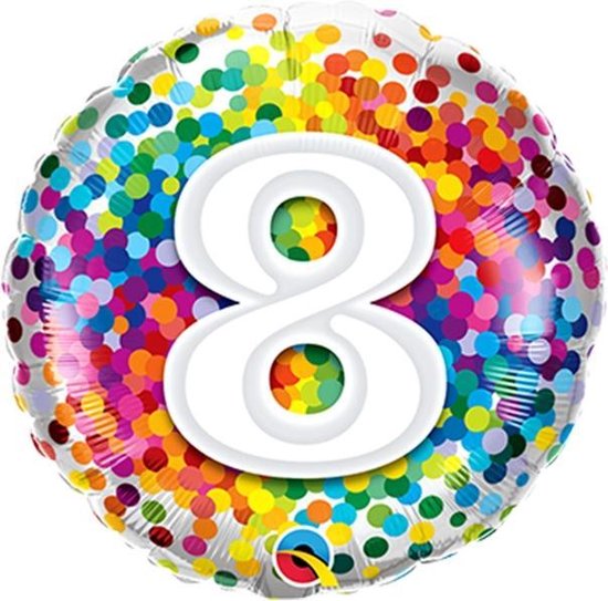 Folieballon Confettiprint Leeftijd 8 - 45 cm