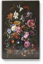Vaas met bloemen - Jan Davidsz de Heem - 19,5 x 30 cm - Niet van echt te onderscheiden schilderijtje op hout - Mooier dan een print op canvas - Laqueprint.