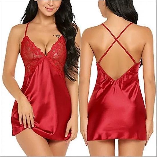 LOUZIR Satijnen nachtjurk- sexy lingerie- nachtjapon- Nachtkleding- rood