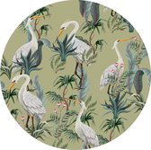 Made on Friday - Behangcirkel Birds of Paradise Pistache 80x80cm - Zelfklevend behang met matte textiel uitstraling