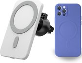Yonovo® MagSafe Autohouder CombiDeal iPhone 12 Blauw Hoesje - Lader Draadloze Ventilatierooster - Oplader 2 Apple fast snel Charger 15 W - Case - Telefoon Mobiele wallet kaarthoude