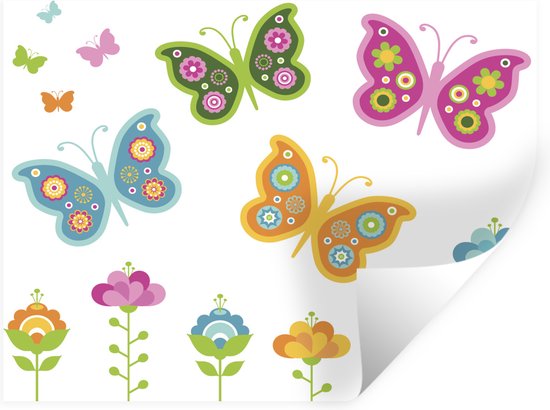 Stickers muraux - Film autocollant - Illustration de papillons dans un jardin - 40x30 cm - Film adhésif - Stickers muraux chambre enfant - Papier peint autocollant - Papier peint autocollant - Film autocollant