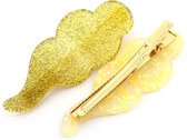 Haarspelden Wolk - Haarclips - Set van 2 Stuks - 7 cm - Geel en Goudkleurig Glitter