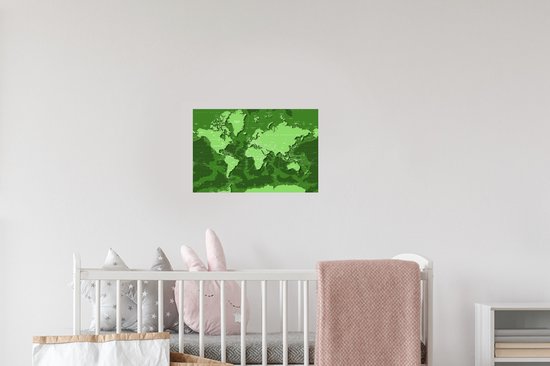Stickers muraux - Wereldkaart - Résistant - Vert - 30x20 cm - Film Adhésif
