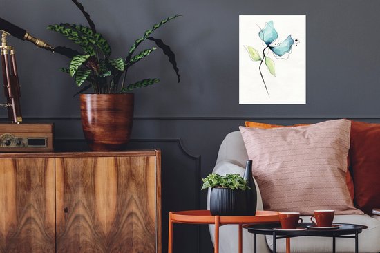 Sticker Muursticker Plantes aquarelle - Illustration aquarelle fleur bleue - 30x40 cm - feuille autocollante - sticker mural repositionnable