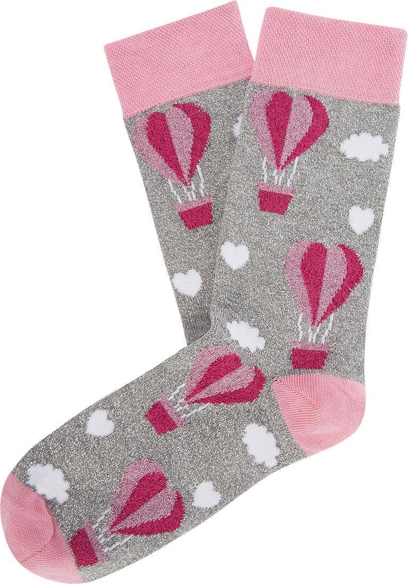 sokken 36-40 met luchtballon motief roze glitter