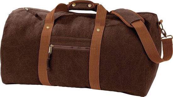 Foto: Quadra vintage canvas holdall duffelzak 45 liter pakket van 2 vintage bruin 