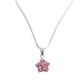 Verzilverde Ketting - Glitterbloem - Roze - 41 cm - MNQ bijoux