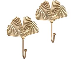 Set van 2 gouden wandhaken in de vorm van kleine bladeren | Wandhaken bladeren | Kapstokhaken goudkleurig | Metalen wandhaak