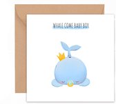 Whale come baby boy - jongens geboorte kaart - gefeliciteerd een zoon - een jongen - kaart met envelop