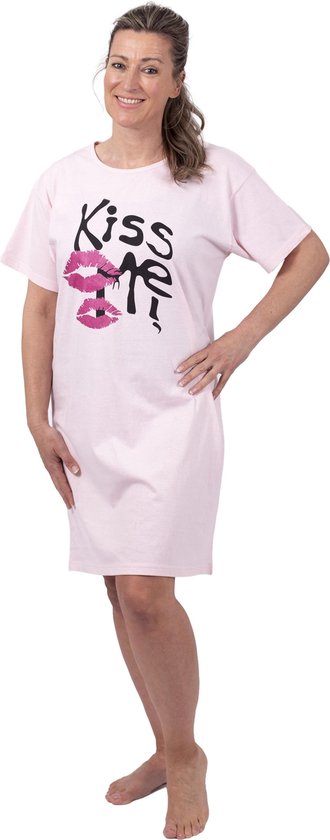 Amantes Nachthemd Dames - slaapshirt - korte mouw - roze - Maat M
