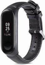 Leer Smartwatch bandje - Geschikt voor  Xiaomi Mi Band 3/4 leren bandje - zwart - Strap-it Horlogeband / Polsband / Armband