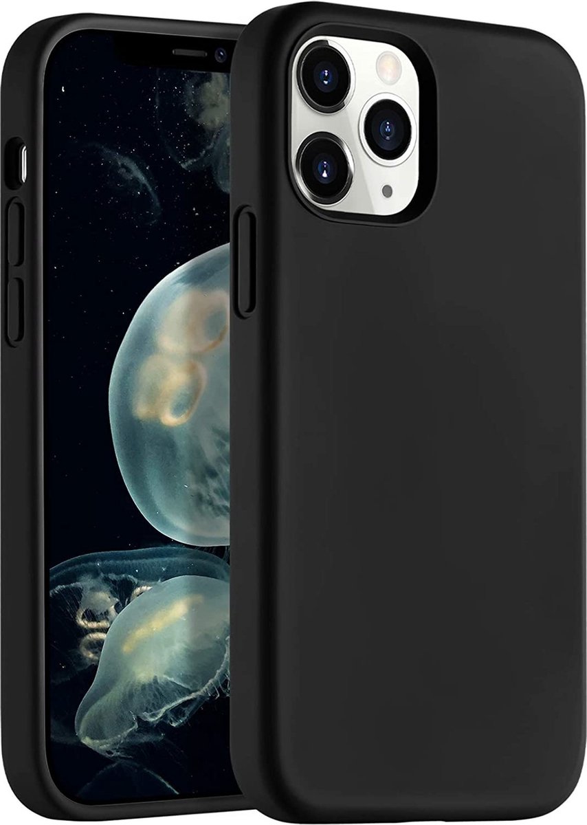 Ceezs telefoonhoesje geschikt voor Apple iPhone 12 / 12 Pro hoesje - silicone backcover - optimale bescherming - zwart + glazen Screenprotector