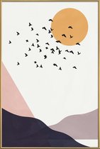 JUNIQE - Poster met kunststof lijst Flock Of Birds III -40x60 /Geel &