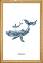 JUNIQE - Poster met houten lijst Humpback Whale II -30x45 /Blauw