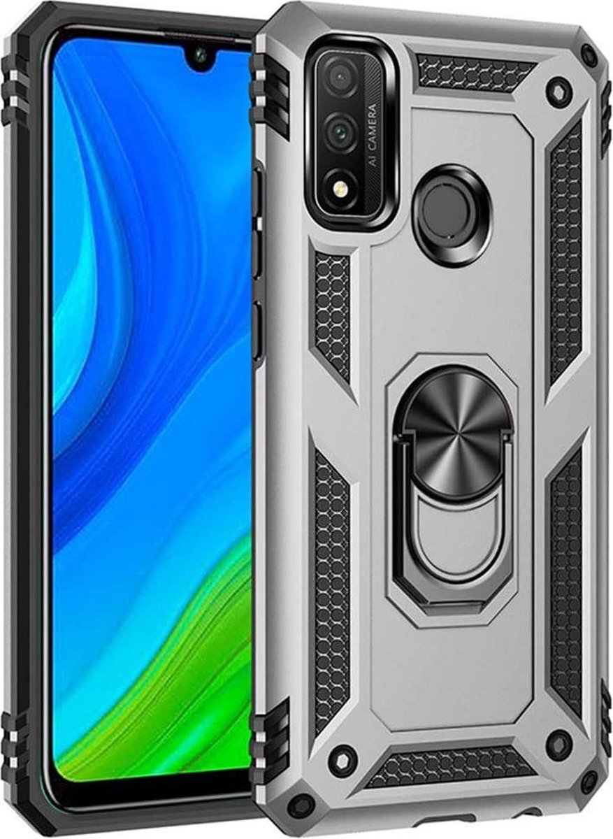 Anti-Shock Hybrid Ring Armor Hoesje Geschikt voor: Samsung Galaxy A21S - zilver