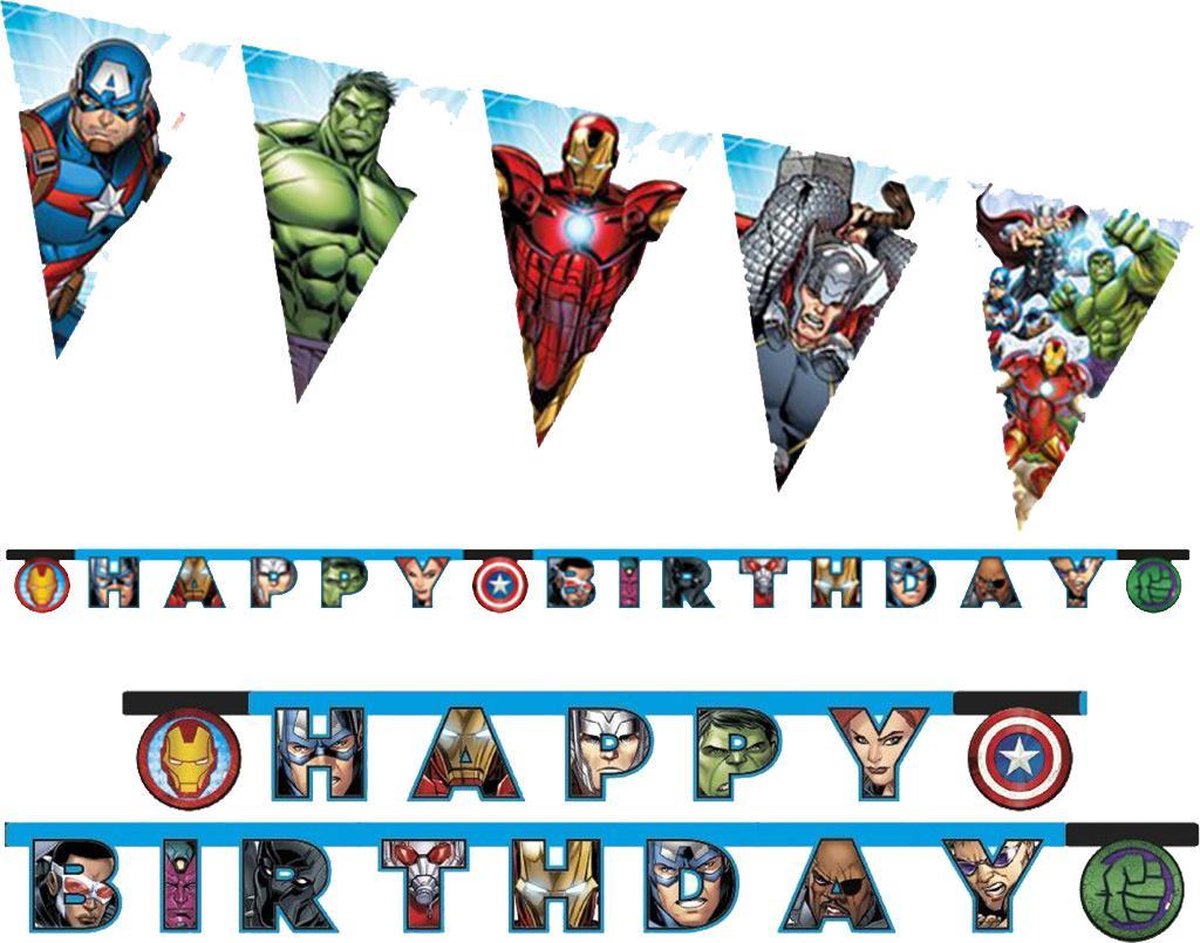 Marvel - The Avengers - Super-héros - Guirlande Happy anniversaire -  Bannière lettre 